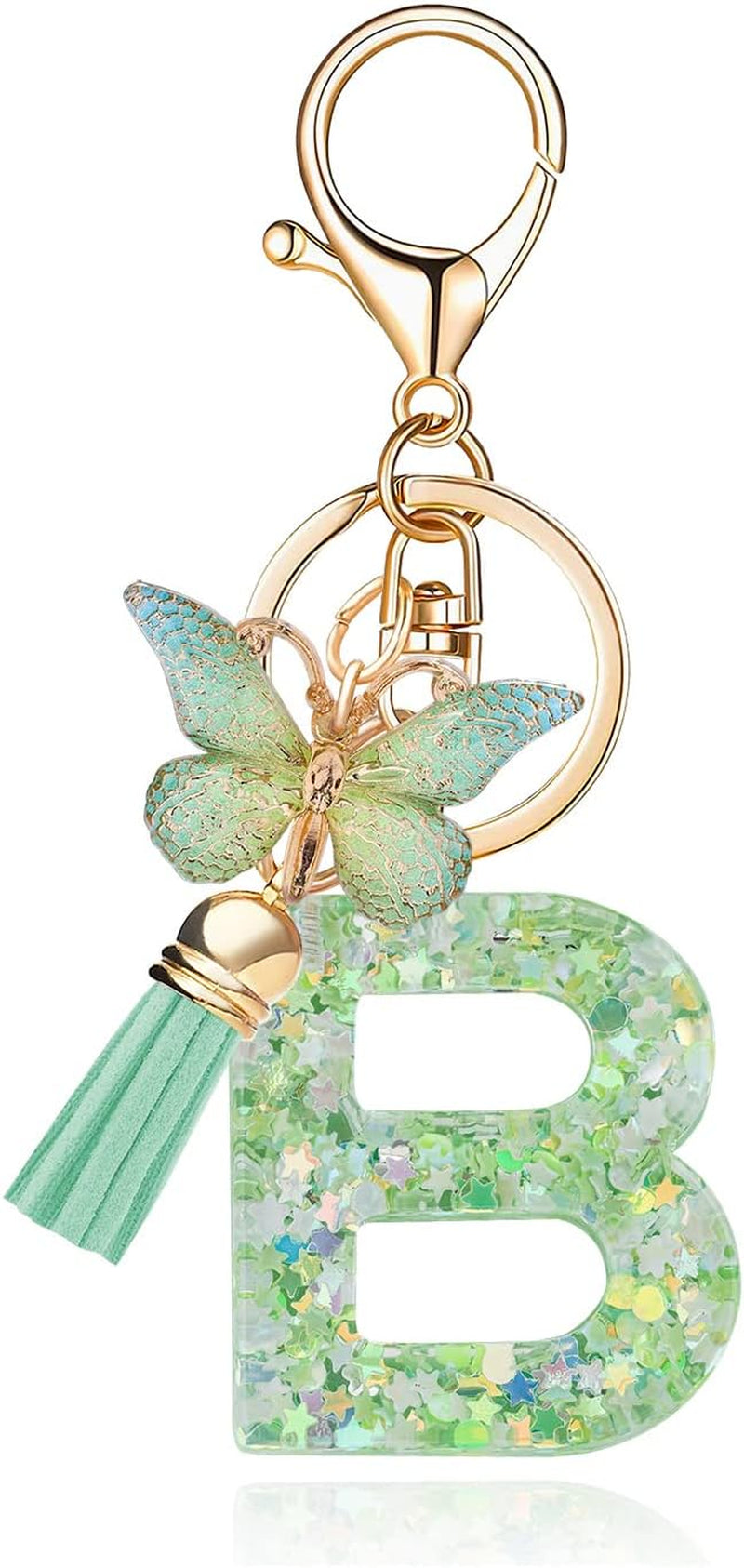 Green Alphabet Initial Keychain Butterfly Pendant