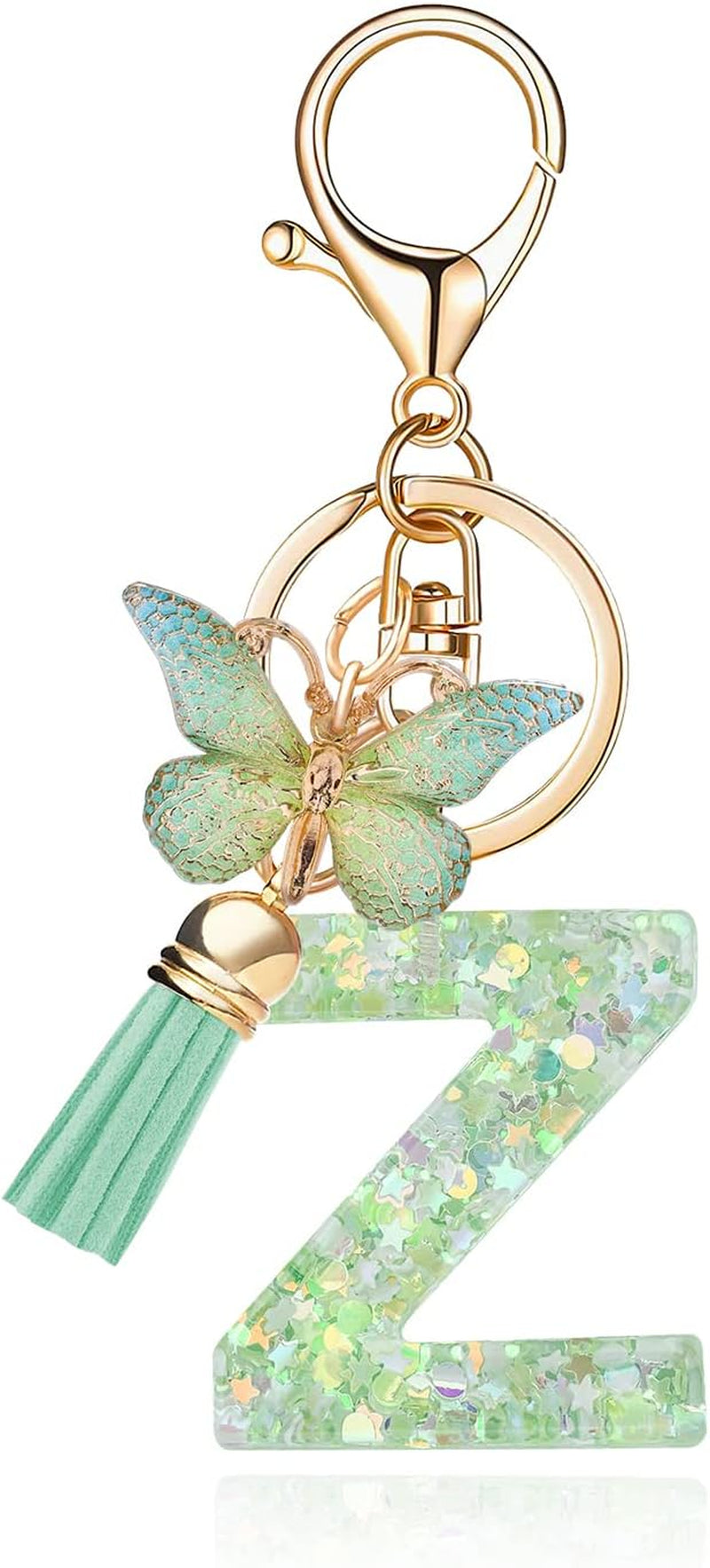 Green Alphabet Initial Keychain Butterfly Pendant