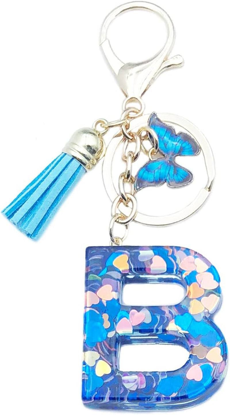 Blue Alphabet Initial Keychain Butterfly Pendant