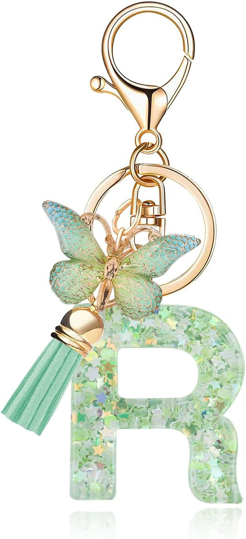 Green Alphabet Initial Keychain Butterfly Pendant