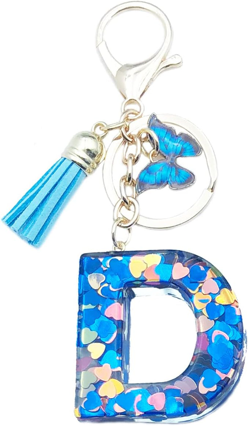 Blue Alphabet Initial Keychain Butterfly Pendant