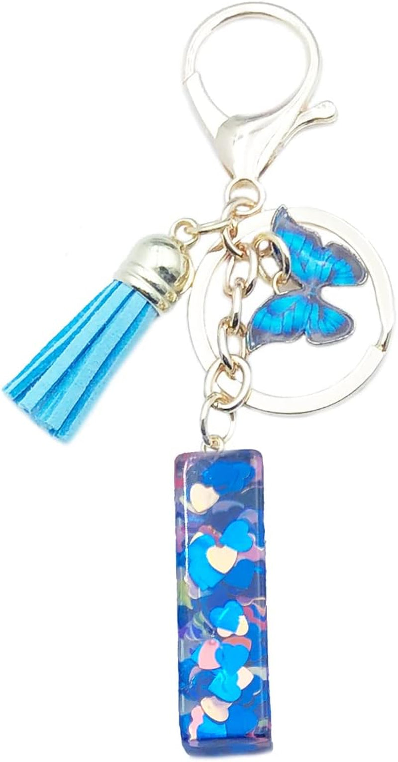 Blue Alphabet Initial Keychain Butterfly Pendant