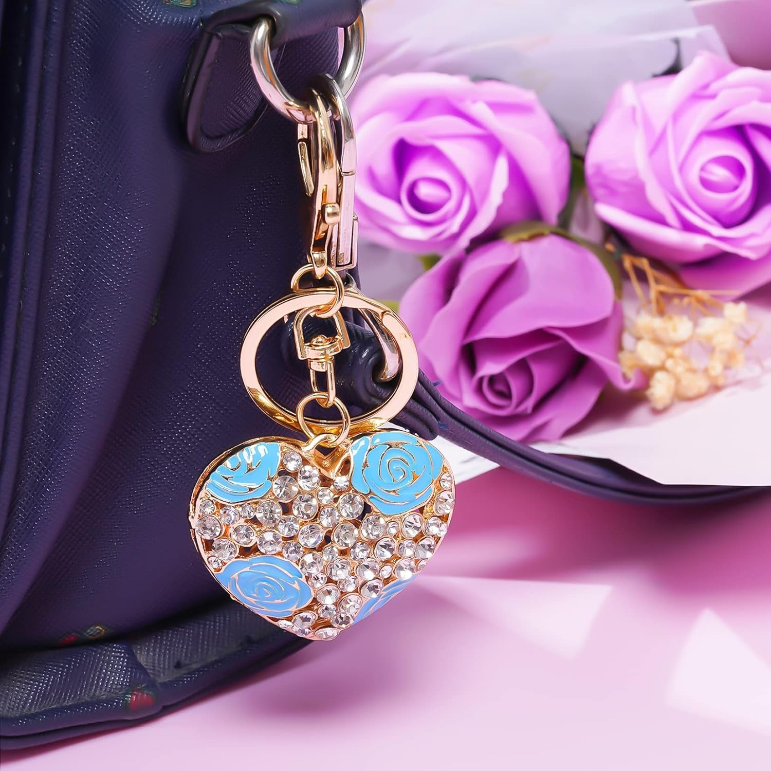 2Pcs Flower Crystal Ball and Cute Heart Keychain