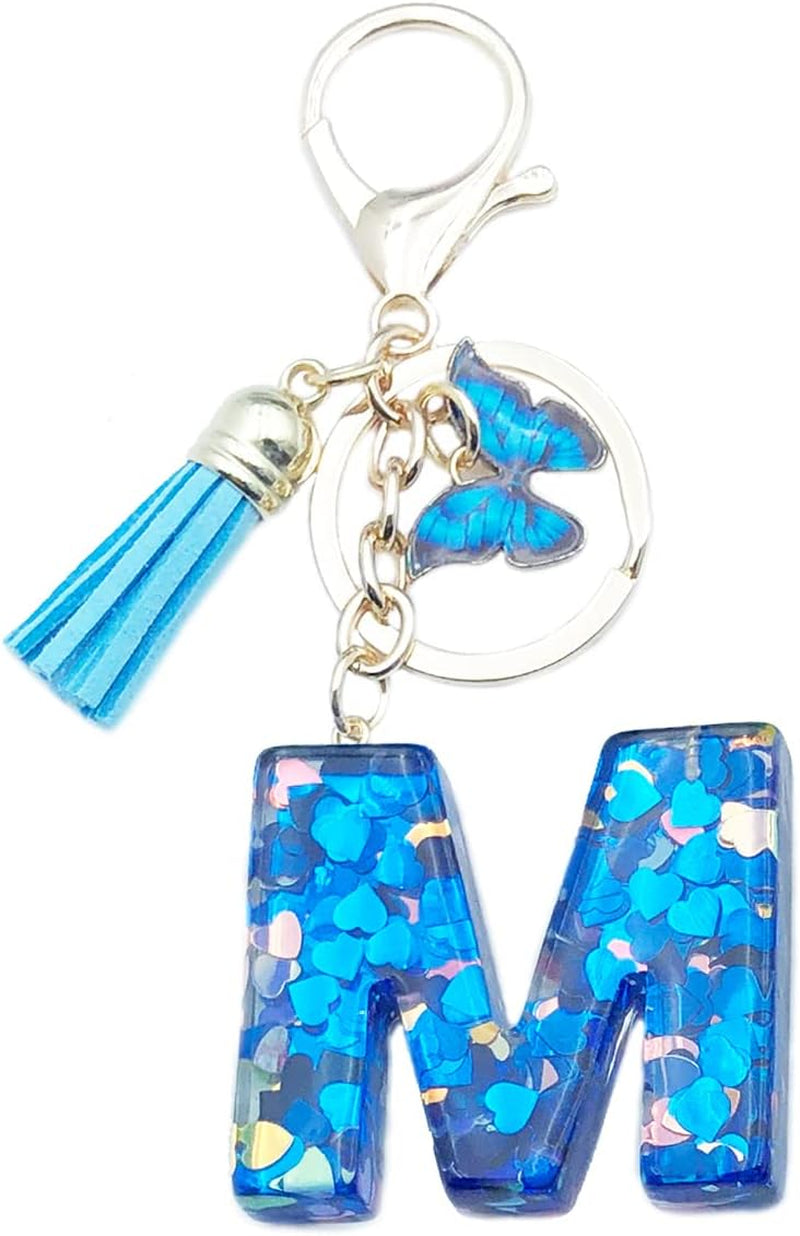 Blue Alphabet Initial Keychain Butterfly Pendant