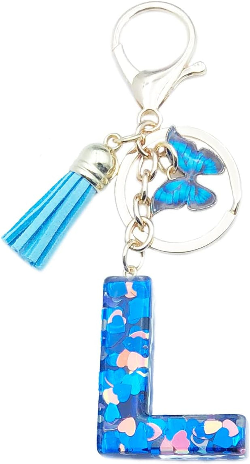 Blue Alphabet Initial Keychain Butterfly Pendant