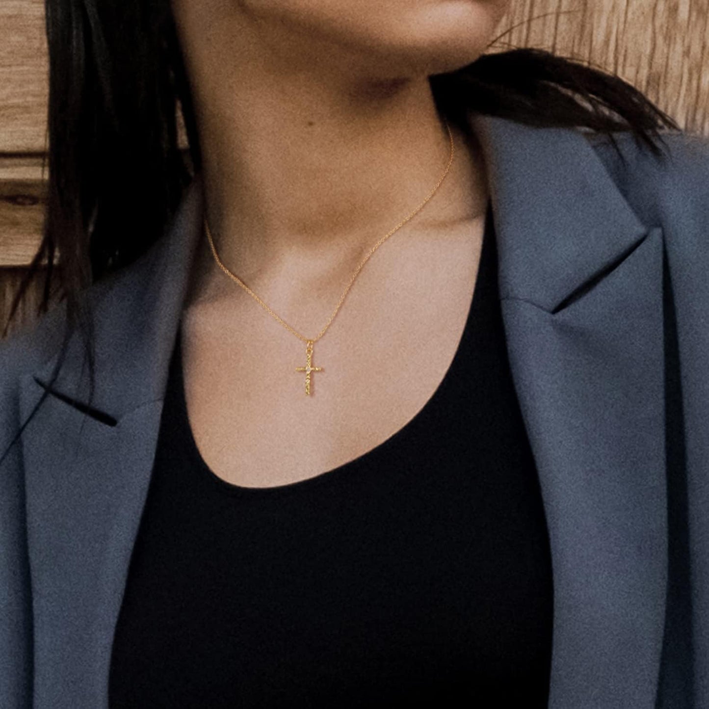 Gold Layered Initial & Cross Necklace 14K Gold Plated Layering Pendant