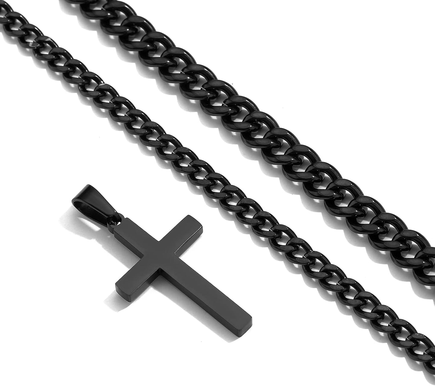 Layered Stainless Steel Cross Necklace for Men Boys, Cuban Link Chain Cross Pendant, Religious Jewelry Gifts