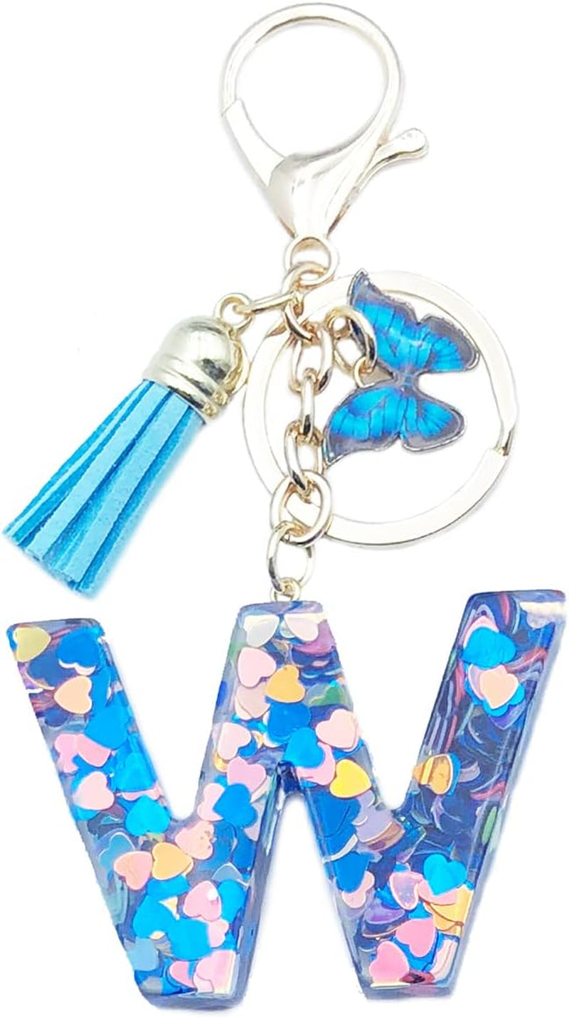 Blue Alphabet Initial Keychain Butterfly Pendant