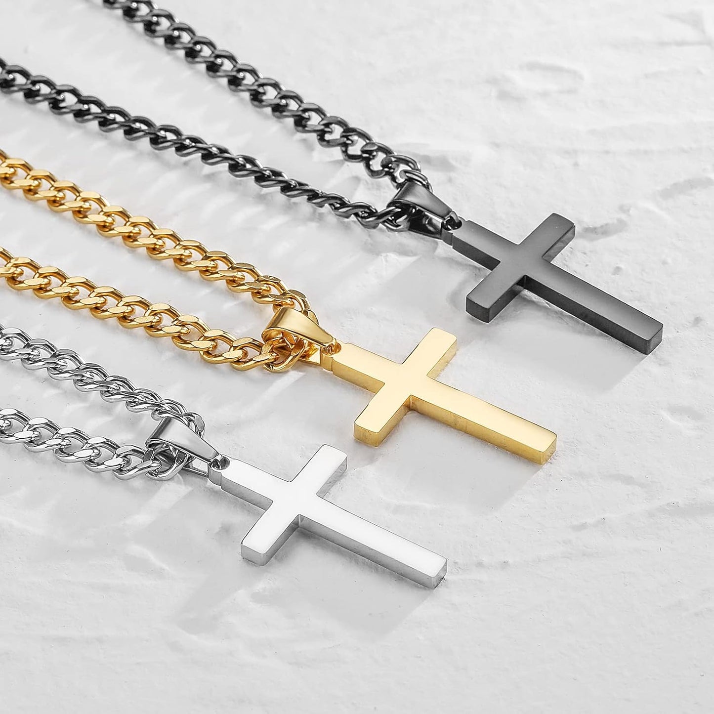 Layered Stainless Steel Cross Necklace for Men Boys, Cuban Link Chain Cross Pendant, Religious Jewelry Gifts