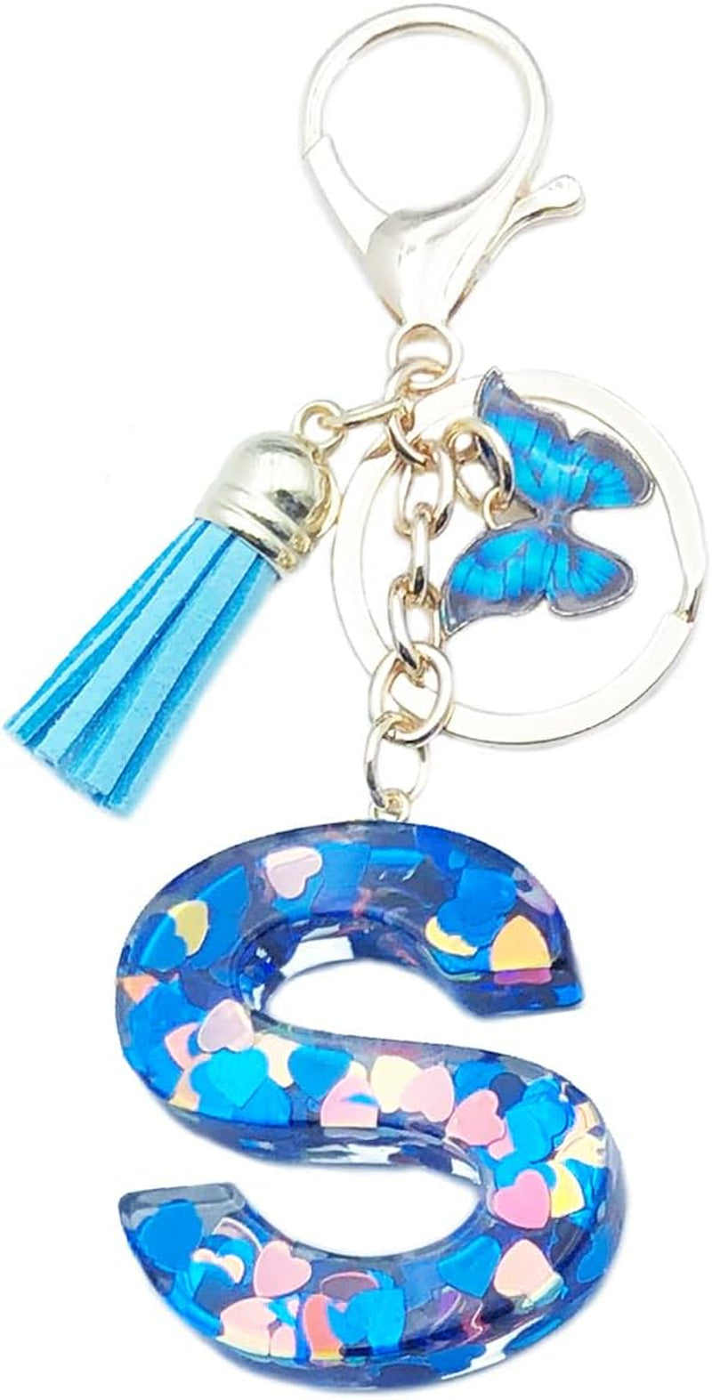 Blue Alphabet Initial Keychain Butterfly Pendant