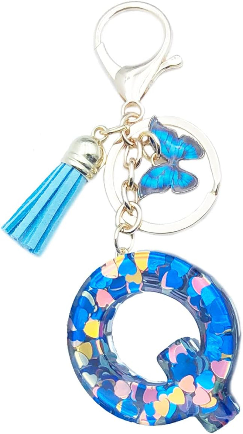 Blue Alphabet Initial Keychain Butterfly Pendant