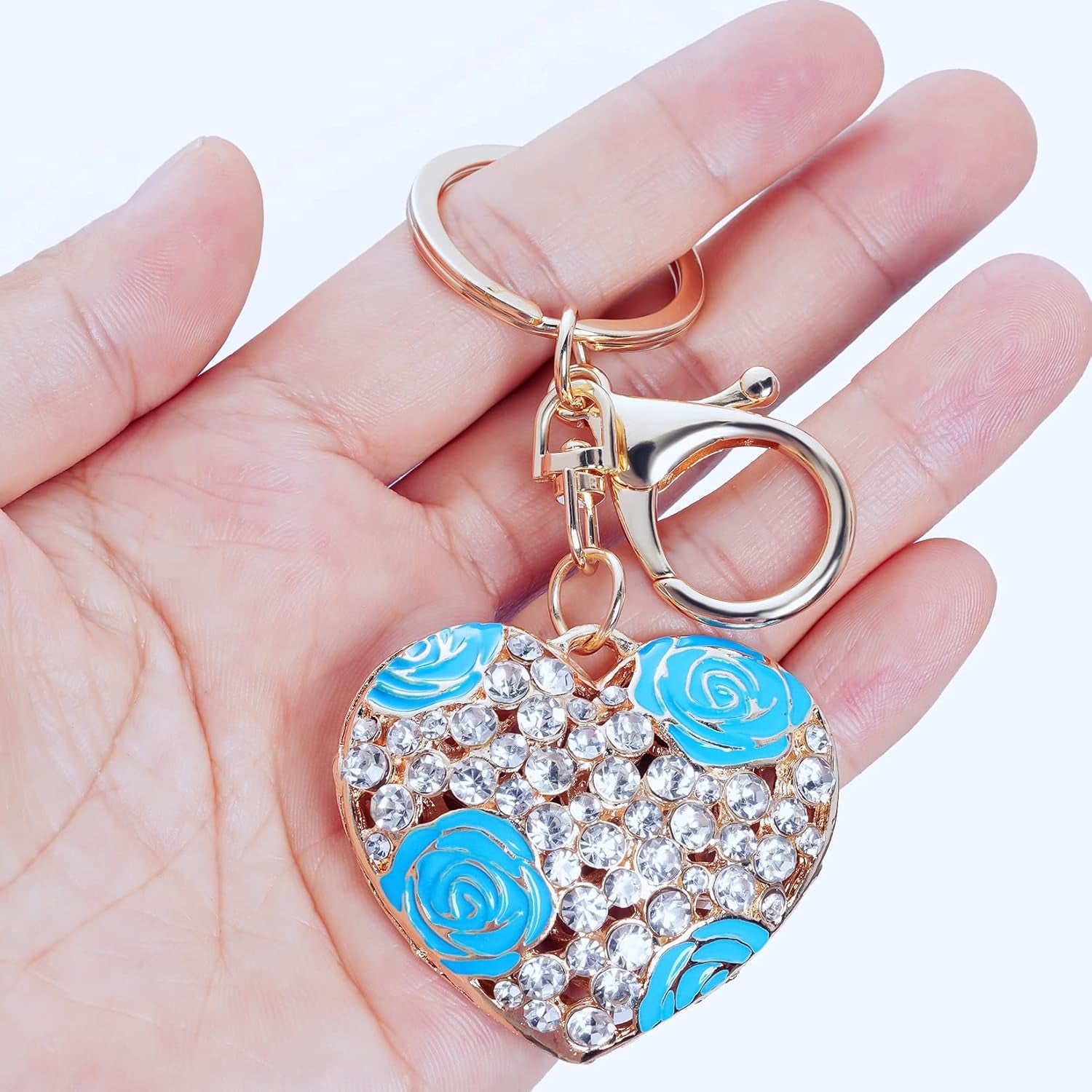 2Pcs Flower Crystal Ball and Cute Heart Keychain