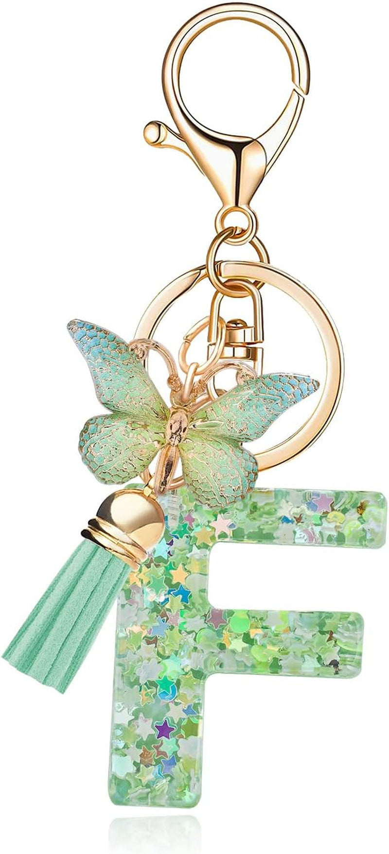 Green Alphabet Initial Keychain Butterfly Pendant