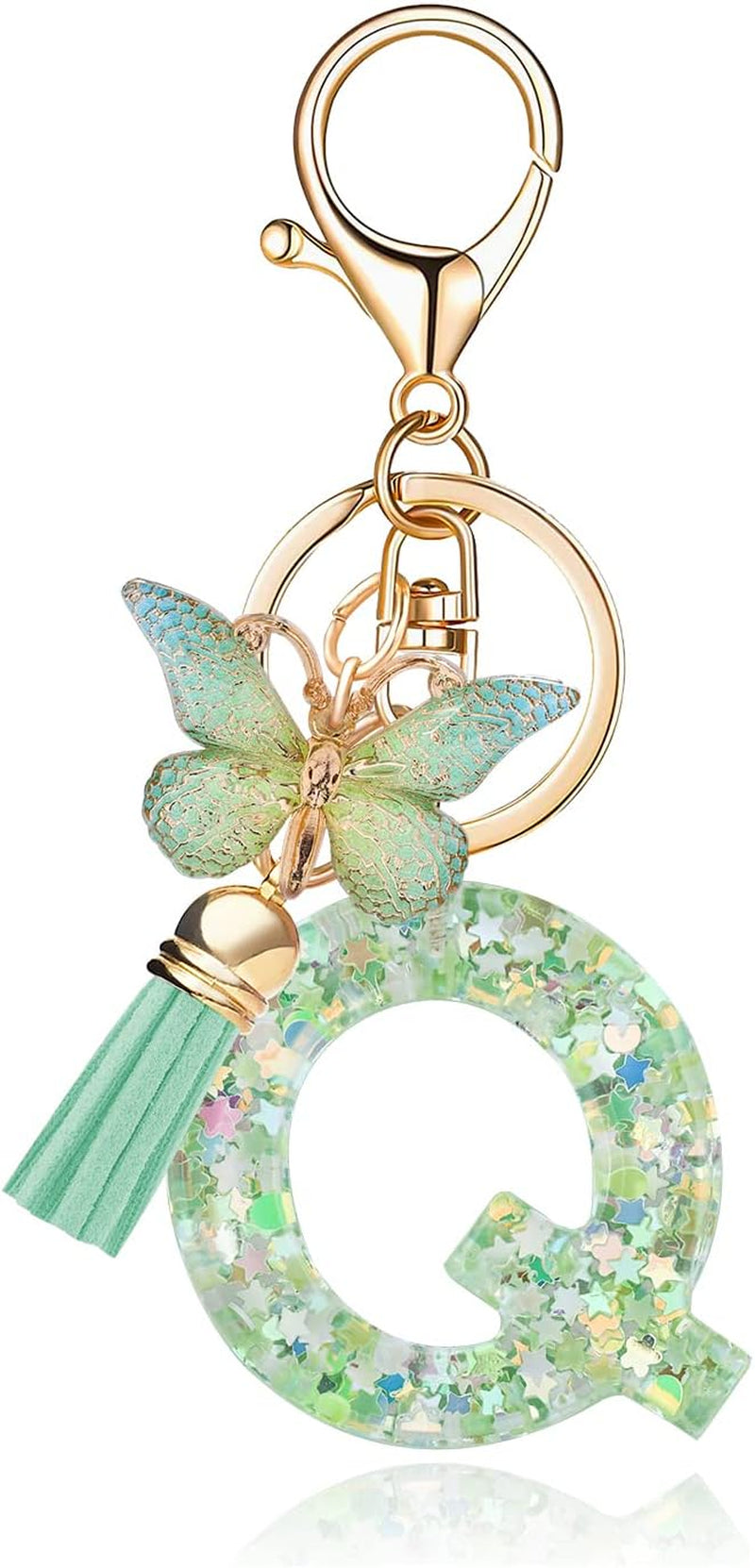 Green Alphabet Initial Keychain Butterfly Pendant