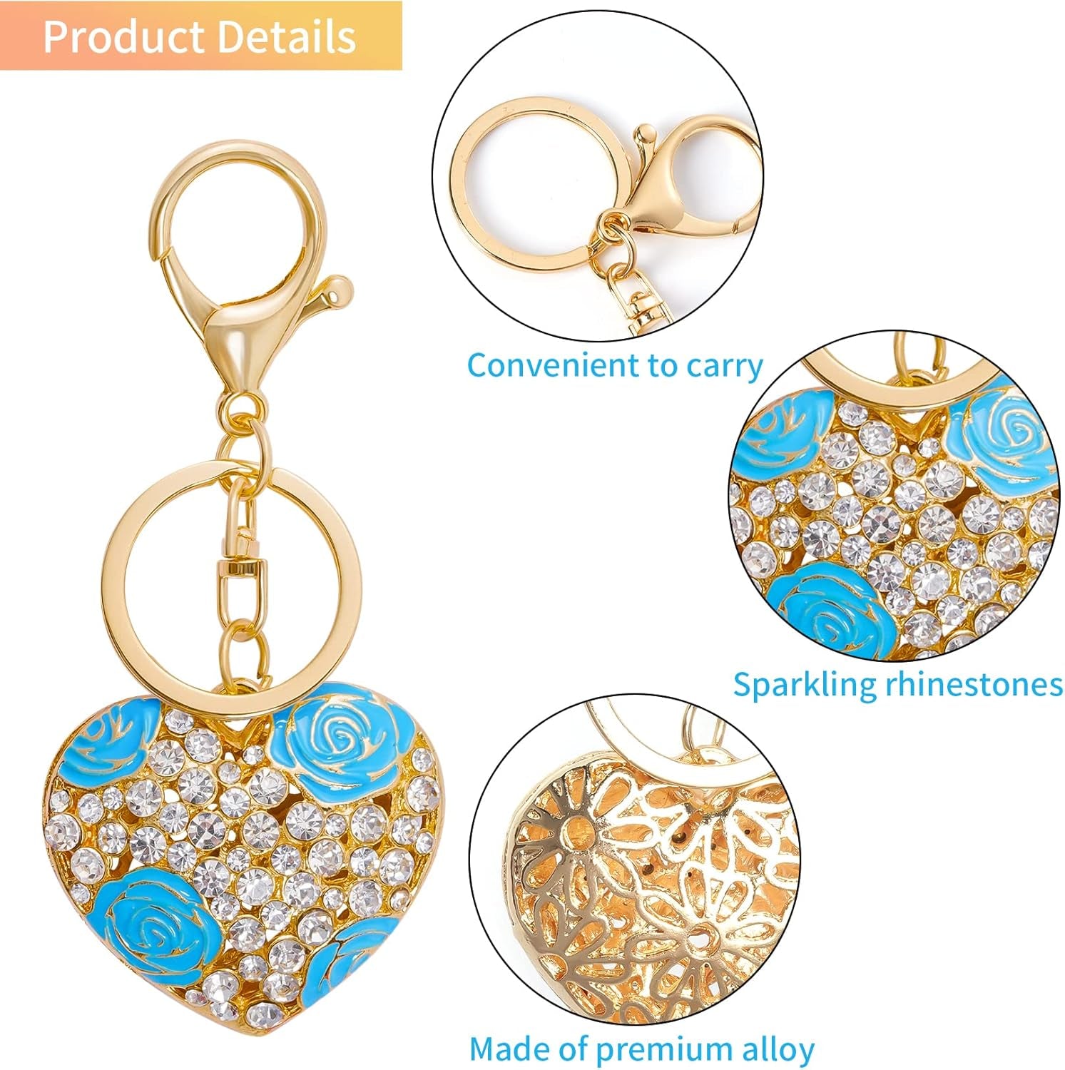 2Pcs Flower Crystal Ball and Cute Heart Keychain