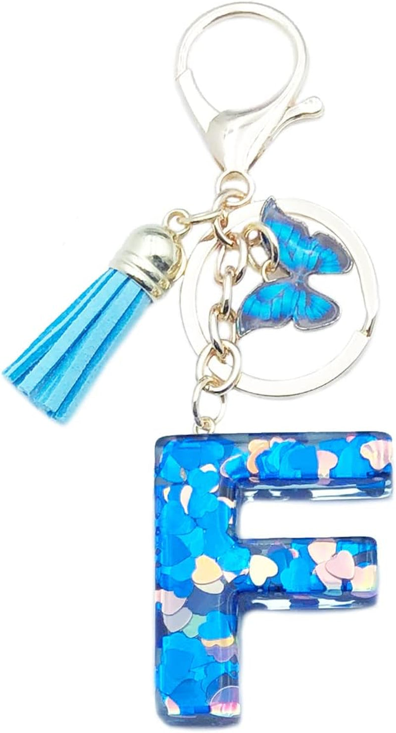 Blue Alphabet Initial Keychain Butterfly Pendant