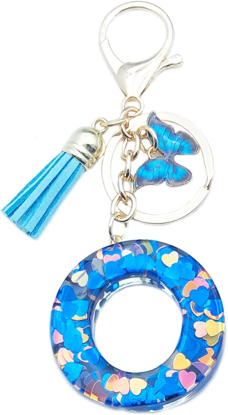 Blue Alphabet Initial Keychain Butterfly Pendant