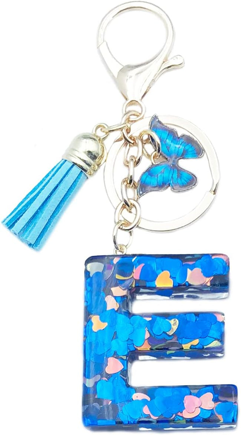 Blue Alphabet Initial Keychain Butterfly Pendant