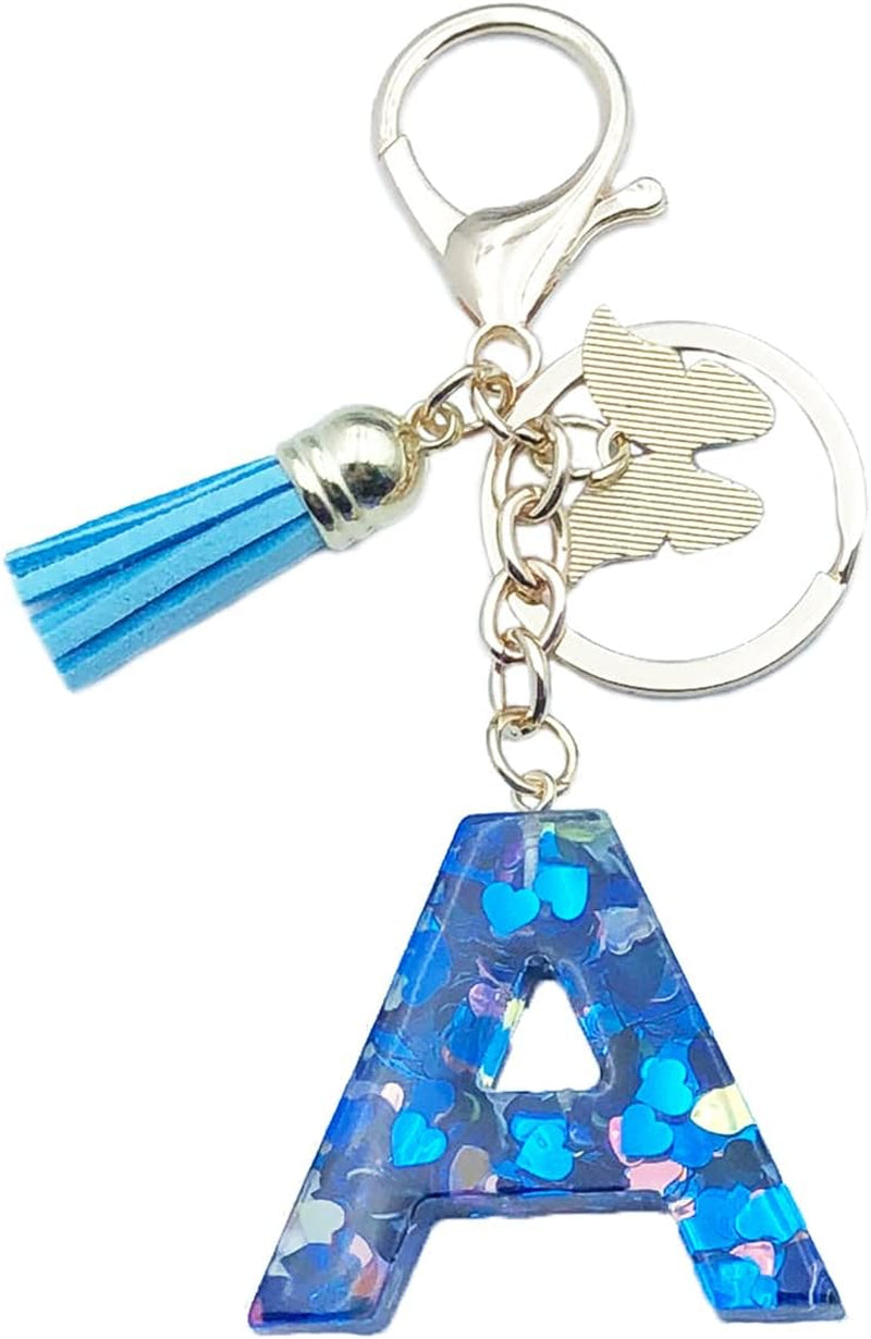 Blue Alphabet Initial Keychain Butterfly Pendant