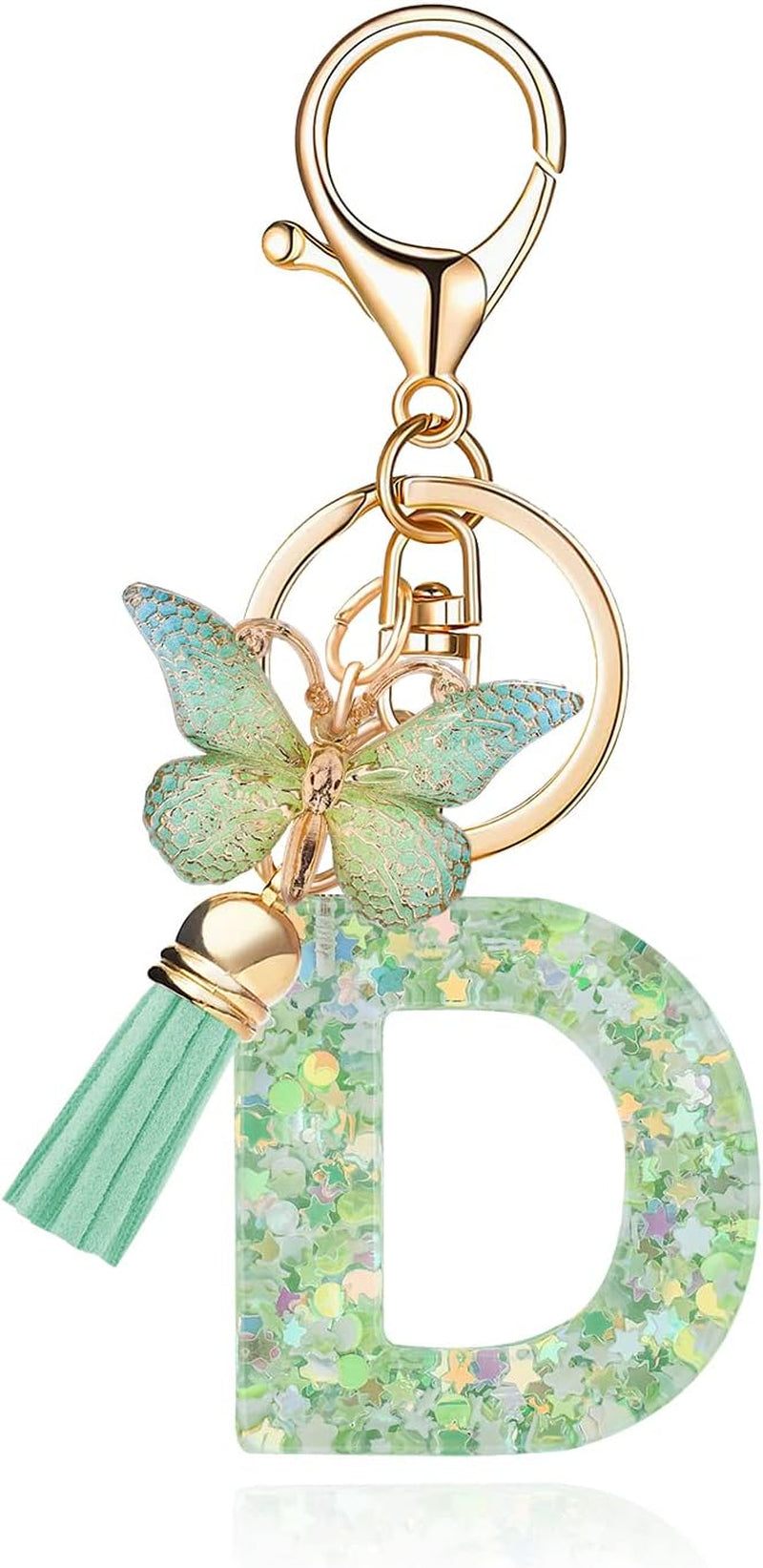 Green Alphabet Initial Keychain Butterfly Pendant