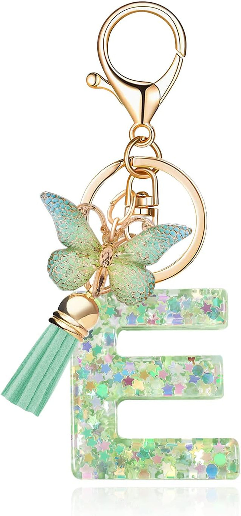 Green Alphabet Initial Keychain Butterfly Pendant