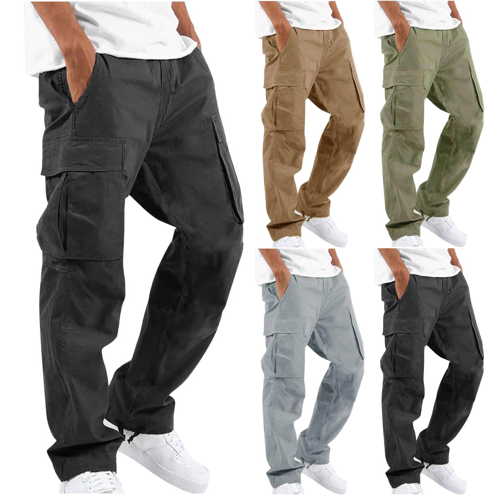 Mens Drawstring Multi-Pocket Casual Cargo