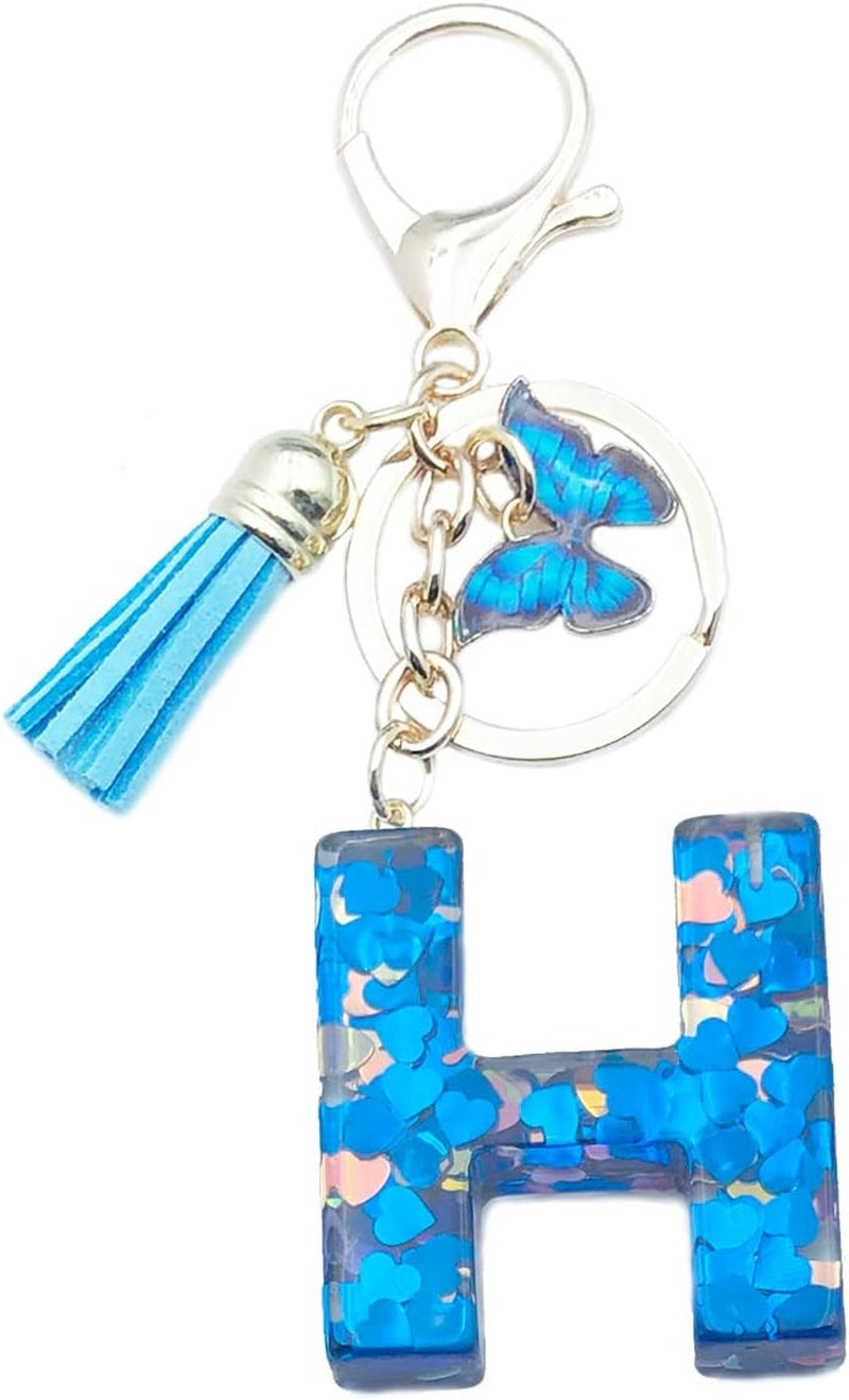 Blue Alphabet Initial Keychain Butterfly Pendant