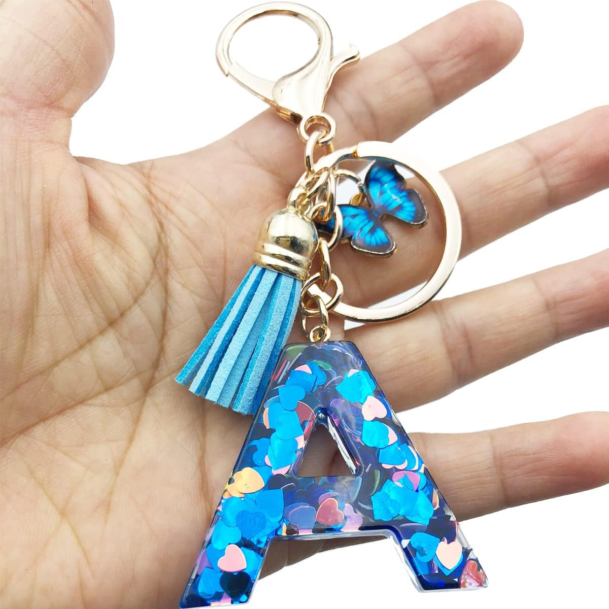 Blue Alphabet Initial Keychain Butterfly Pendant