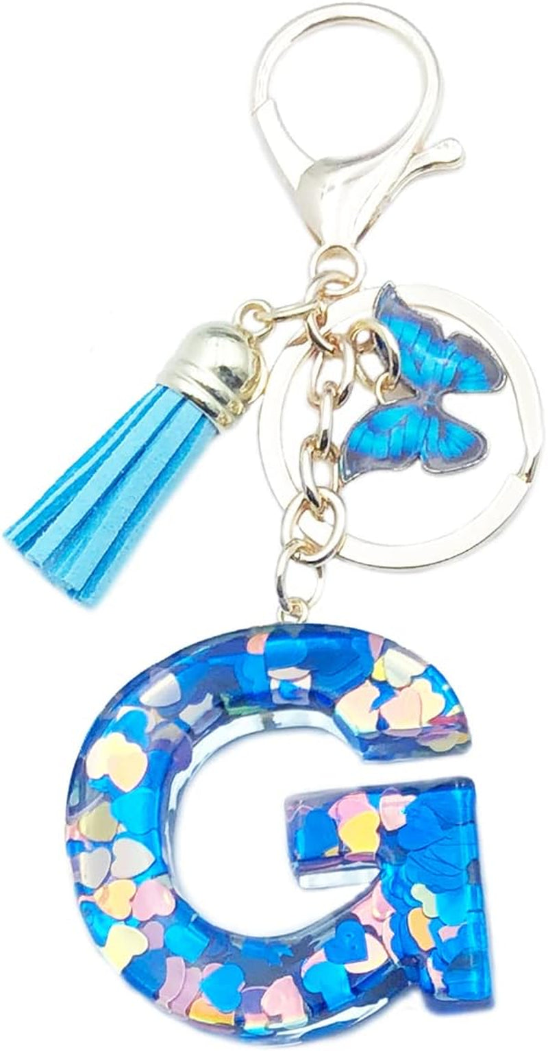 Blue Alphabet Initial Keychain Butterfly Pendant